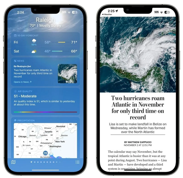 东昌府苹果14维修分享iPhone 14手机如何看天气时顺带看新闻 